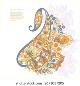 Patrón aislado de Paisley en estilo batik indio. Ilustración vectorial floral
