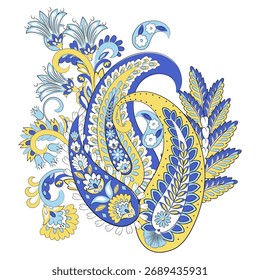 Isolated Paisley pattern in indian batik style. Floral vector illustration