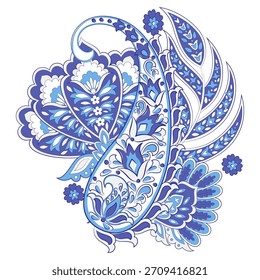 Patrón aislado de Paisley en estilo batik indio. Ilustración vectorial floral