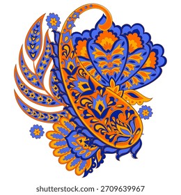 Patrón aislado de Paisley en estilo batik indio. Ilustración vectorial floral