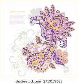 Isolated Paisley pattern in indian batik style. Floral vector illustration