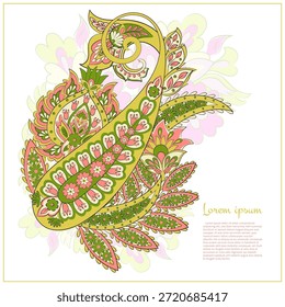 Patrón aislado de Paisley en estilo batik indio. Ilustración vectorial floral
