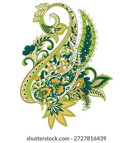 Patrón aislado de Paisley en estilo batik indio. Ilustración vectorial floral