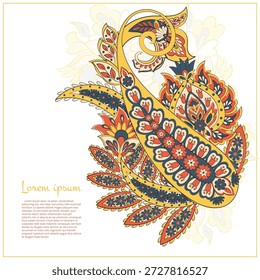Isolated Paisley pattern in indian batik style. Floral vector illustration