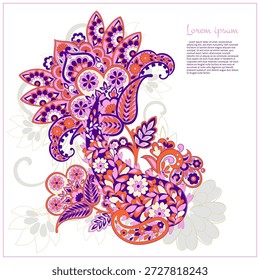 Patrón aislado de Paisley en estilo batik indio. Ilustración vectorial floral