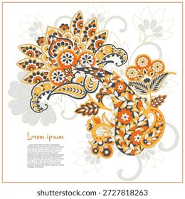 Patrón aislado de Paisley en estilo batik indio. Ilustración vectorial floral