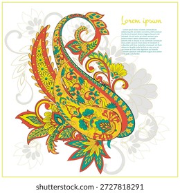 Patrón aislado de Paisley en estilo batik indio. Ilustración vectorial floral