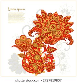 Patrón aislado de Paisley en estilo batik indio. Ilustración vectorial floral