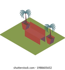 Einziger Palmenbau Isometrisch mit grünem Hof.