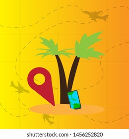 Isolated palm tree, map pin and smartphone. Travel and tourism - Vector