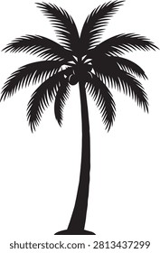 Isolated palm tree profile showing fronds and fruit on a clean canvas. Ideal for travel brochures or seaside promotions.