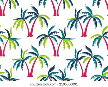 Isolated palm tree seamless pattern vector design. Tropical island plants fabric ornament. Coconut palm tree wallpaper in miami style. Outdoor landscape illustration. Summer fashion print.