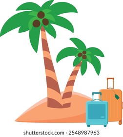 Isolated palm trees with suitcases in cartoon style