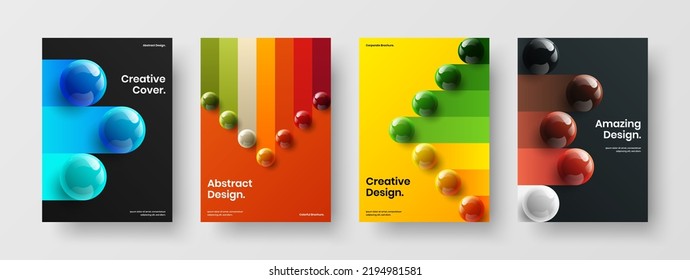 Isolated pamphlet design vector concept bundle. Trendy realistic balls presentation template set.