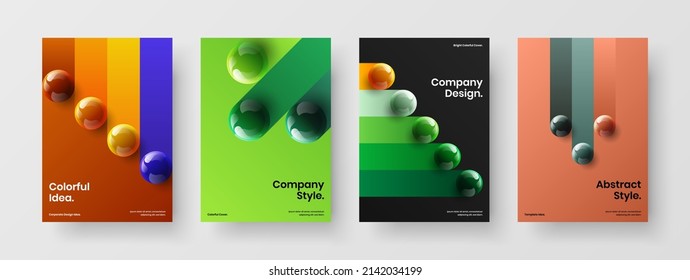 Einziger Pamphlet-Vektordesign-Zeichensatz. Farbige 3D-Sphären für das Corporate Cover-Layout-Paket.