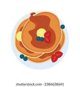 Isolated pancake with syrup and fruit Vector