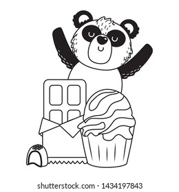 Isolated panda cartoon with sweet food design