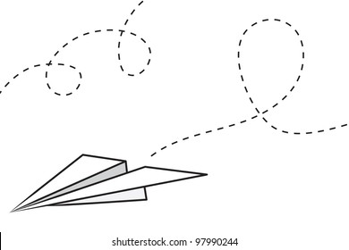 Isolated Paper Airplane With Flying Trail