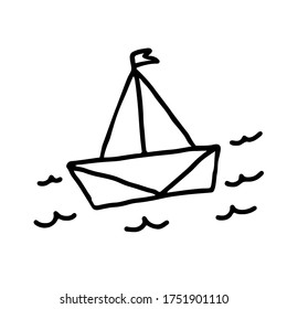 Isolated paper boat. Vector illustration of a subject on a white background. Cartoon style children's coloring book.