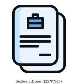 Isolated paper with briefcase in lineal color icon on white background. Employment contract, job application, portfolio, document