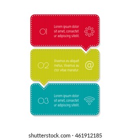 Isolated paper infographic layout with 3 options. Vertical number banner template with stitches for diagram, presentation or chart. EPS10 puzzle sequence infographic element.