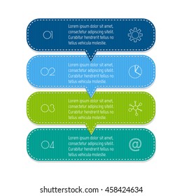 Isolated paper infographic layout with 4 options. Vertical number banner template with stitches for diagram, presentation or chart. EPS10 sequence infographic element.