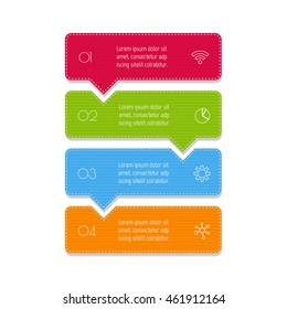 Isolated paper infographic layout with 4 options. Vertical number banner template with stitches for diagram, presentation or chart. EPS10 puzzle sequence infographic element.