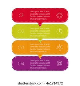 Isolated paper infographic layout with 4 options. Vertical number banner template with stitches for diagram, presentation or chart. EPS10 sequence infographic element.