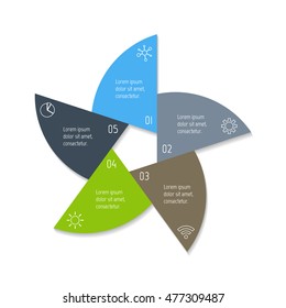 Isolated paper infographic layout with 5 options. Star-shaped number banner template for diagram, presentation or chart. EPS10 sequence infographic element.