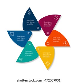 Isolated paper infographic layout with 6 options. Star-shaped number banner template for diagram, presentation or chart. EPS10 sequence infographic element.