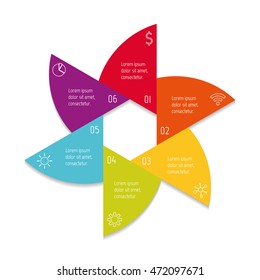 Isolated paper infographic layout with 6 options. Star-shaped number banner template for diagram, presentation or chart. EPS10 sequence infographic element.
