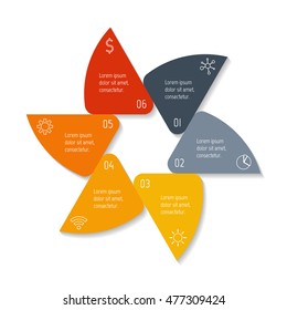 Isolated paper infographic layout with 6 options. Star-shaped number banner template for diagram, presentation or chart. EPS10 sequence infographic element.