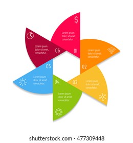 Isolated paper infographic layout with 6 options. Star-shaped number banner template for diagram, presentation or chart. EPS10 sequence infographic element.