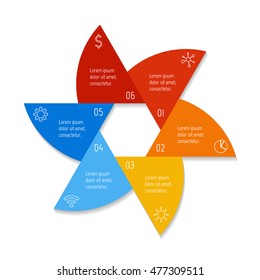 Isolated paper infographic layout with 6 options. Star-shaped number banner template for diagram, presentation or chart. EPS10 sequence infographic element.