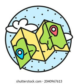 Mapa de papel aislado en un vector de pegatinas de camping