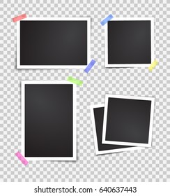 Isolated paper photo frames set. Transparent background. Template for your design works. Vector illustration.