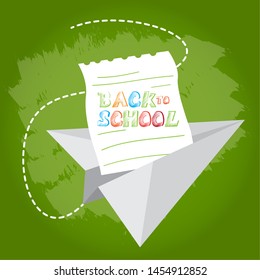 Isolated paper plane. Back to school poster - Vector