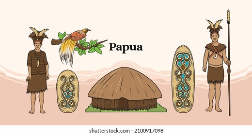 Isolated papua Illustration. Hand drawn Indonesian cultures