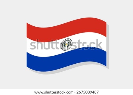 Isolated Paraguay flag design. Paraguay wavy flag digital vector 3d illustration. Fluttering flag. Grey shadow, white background.
