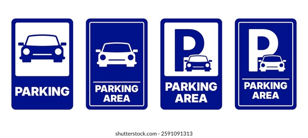 Isolated Parking Area Signs vector design, Blue Traffic Symbol Clip art, Transportation Parking Pictogram in Flat style, Communication Infographic Lable, Stickers, Editable