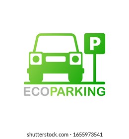 Isolated Parking Sign - Green roadsign with letter P isolated on white background.