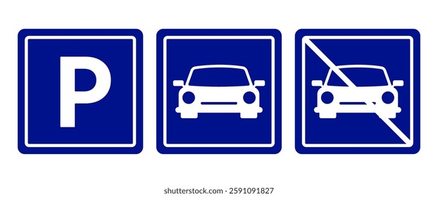 Isolated Parking vector icon set, Do not Parking symbol, Trasportaion information sign in Square shape, Traffic infographic stickers and Clip art, Editable stock