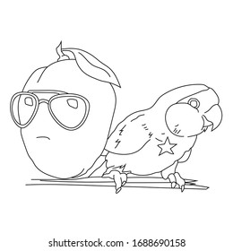 isolated parrot with mango on white background