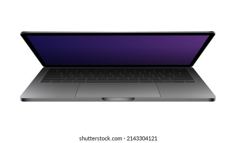 Isolated partially closed laptop. New Computer 2020. Realistic Cutout on White Background. Vector illustration