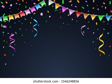 Isolated Party Confetti Template on Black Background . Isolated Elements