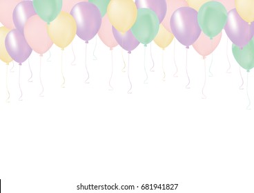 Isolated pastel color pink, orange, green and blue celebrate air plastic balloons