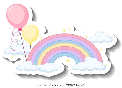 Isolated pastel rainbow with balloons cartoon sticker illustration