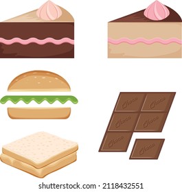 Isolated Pastry, burger, Piece of bread and chocolate vector