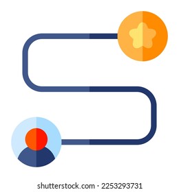 Ruta aislada al éxito en icono plano sobre fondo blanco. Carrera, ruta, trabajador, persona, logro, objetivo
