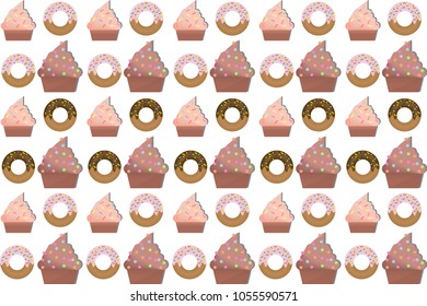 Isolated pattern of cupcakes and donuts 